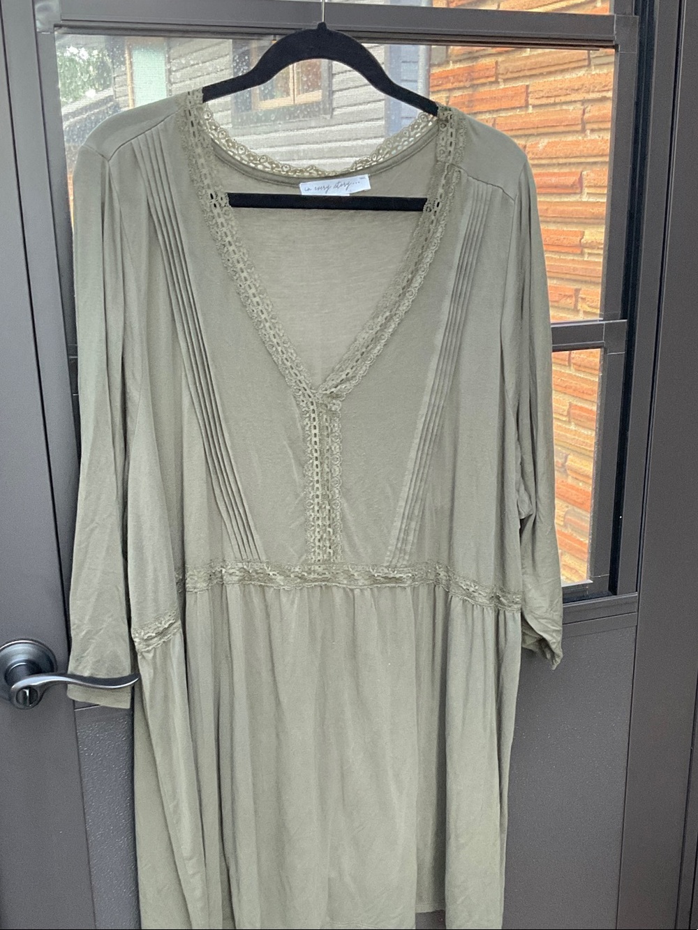 Penningtons Olive Green Lace-Trim V-Neck Tunic